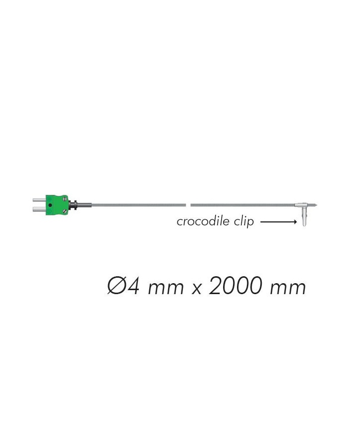 ETI Givare, termoelement typ K, för lufttemperatur i ugnar, krokodilklämma med 2 meter flätad kabel i rostfritt stål