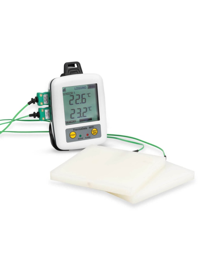 ETI Givare, termoelement typ K, simulerar temperatur i livsmedel i kylar och frysar med sin stora mätkropp, 9 x 100 x 100mm. 1 meter kabel