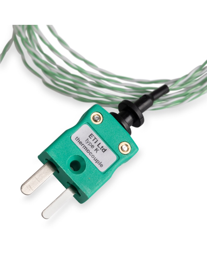 ETI Givare, termoelement typ K, tunn trådgivare med exponerad givare, för lufttemperatur, frysar och ugnar, Ø1,5mm. 1 meter kabel