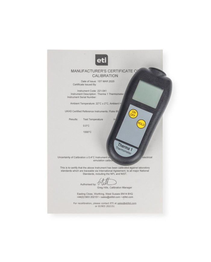ETI Termometer Therma® 1 för givare termoelement typ K. Exklusive givare. Tålig industri-termometer, mätområde -100 till 1370 °C, upplösning 0,1°C. Med kalibreringscertifikat