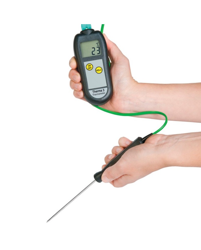 ETI Termometer Therma® 3 för givare termoelement typ K. Exklusive givare. Tålig industri-termometer, mätområde -100 till 1370°C, upplösning 1°C. Med kalibreringscertifikat