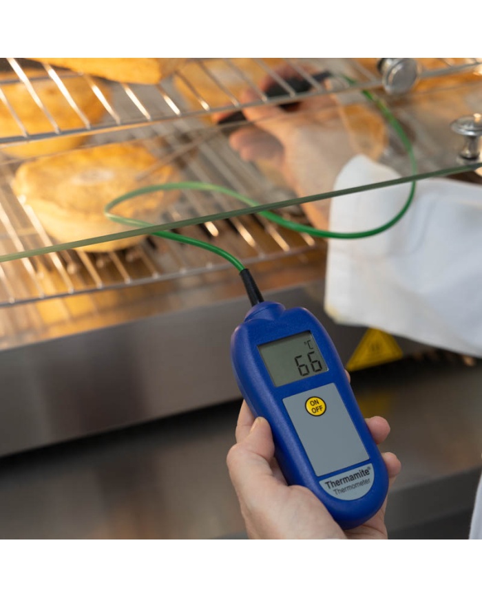 ETI Thermamite® HACCP-termometer – blå. Inklusive nålgivare med kabel. -50 to 300°C. Kalibreringscertifikat.