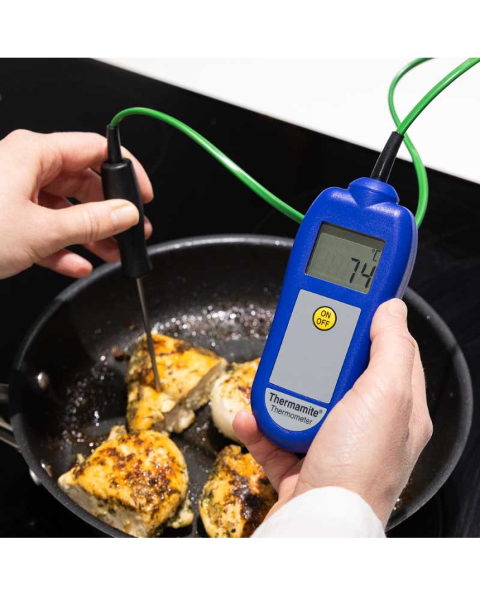 ETI Thermamite® HACCP-termometer – blå. Inklusive nålgivare med kabel. -50 to 300°C. Kalibreringscertifikat.