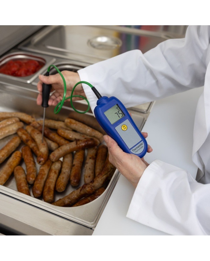 ETI Thermamite® HACCP-termometer – blå. Inklusive nålgivare med kabel. -50 to 300°C. Kalibreringscertifikat.