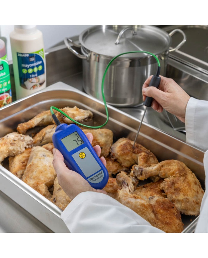 ETI Thermamite® HACCP-termometer – blå. Inklusive nålgivare med kabel. -50 to 300°C. Kalibreringscertifikat.