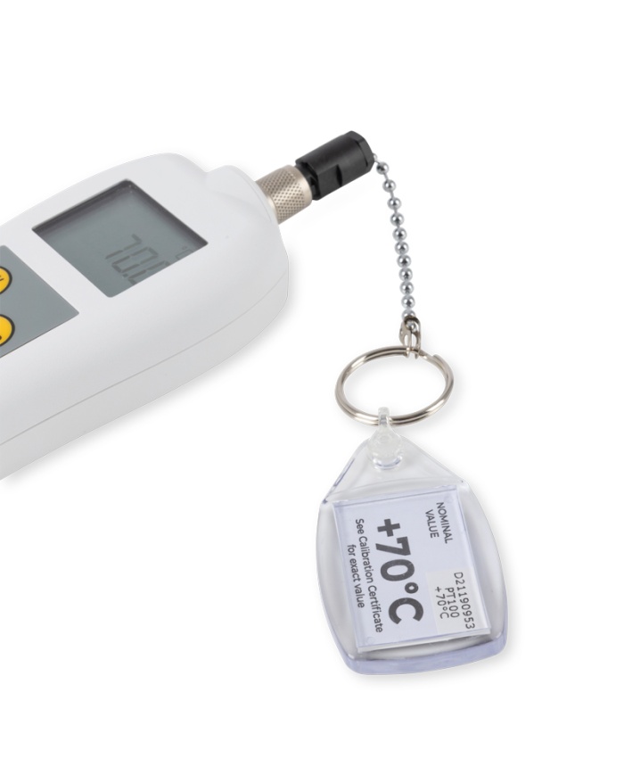 ETI Temperatursimulator för PT100-givare med Lumberg-kontakt. Temperatursimulering +70°C. Kalibreringscertifikat.