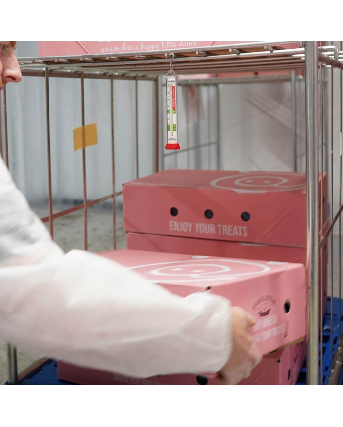 ETI Spritfylld analog kyl/frys-termometer, visar HACCP godkända livsmedeltemperaturer, vertikal avläsning