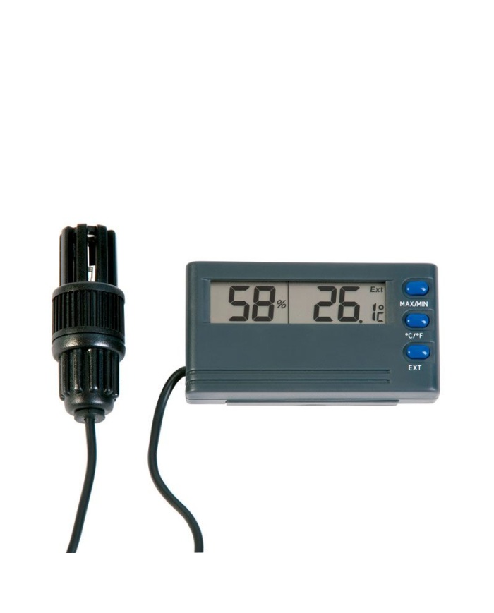 ETI Therma-Hygrometer med ställbart alarm. Ljuder om under 0°C - frysrisk. Mäter temperatur och %RH Max / Min