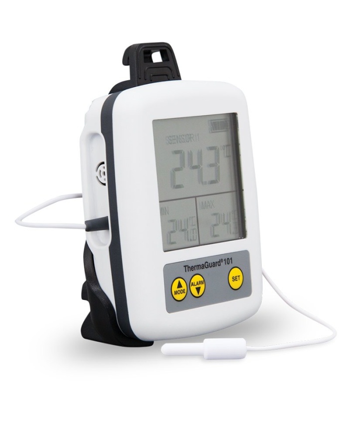 ETI Kyl & Frystermometer ThermaGuard® 101, med 1 st intern och 1 st extern givare med 2 meter kabel. Inkluderar UKAS kalibreringscertifikat för -18, 0°C