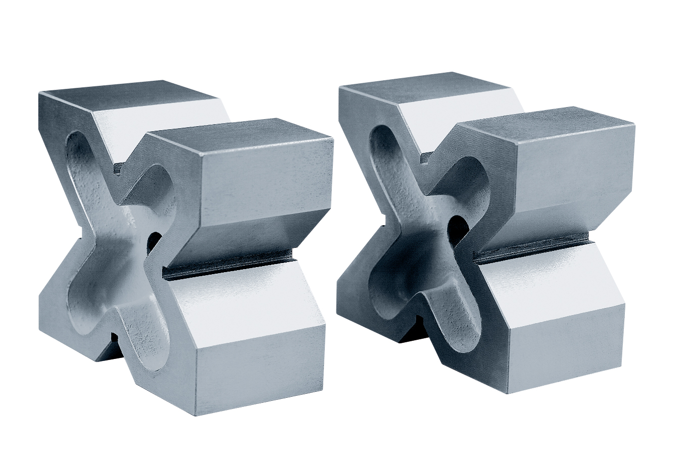 X-block i par, gjutjärn, dimensioner 120x100x60 mm, kapacitet Ø8-90 mm, vikt ca 6 kg per par, noggrannhet klass 0