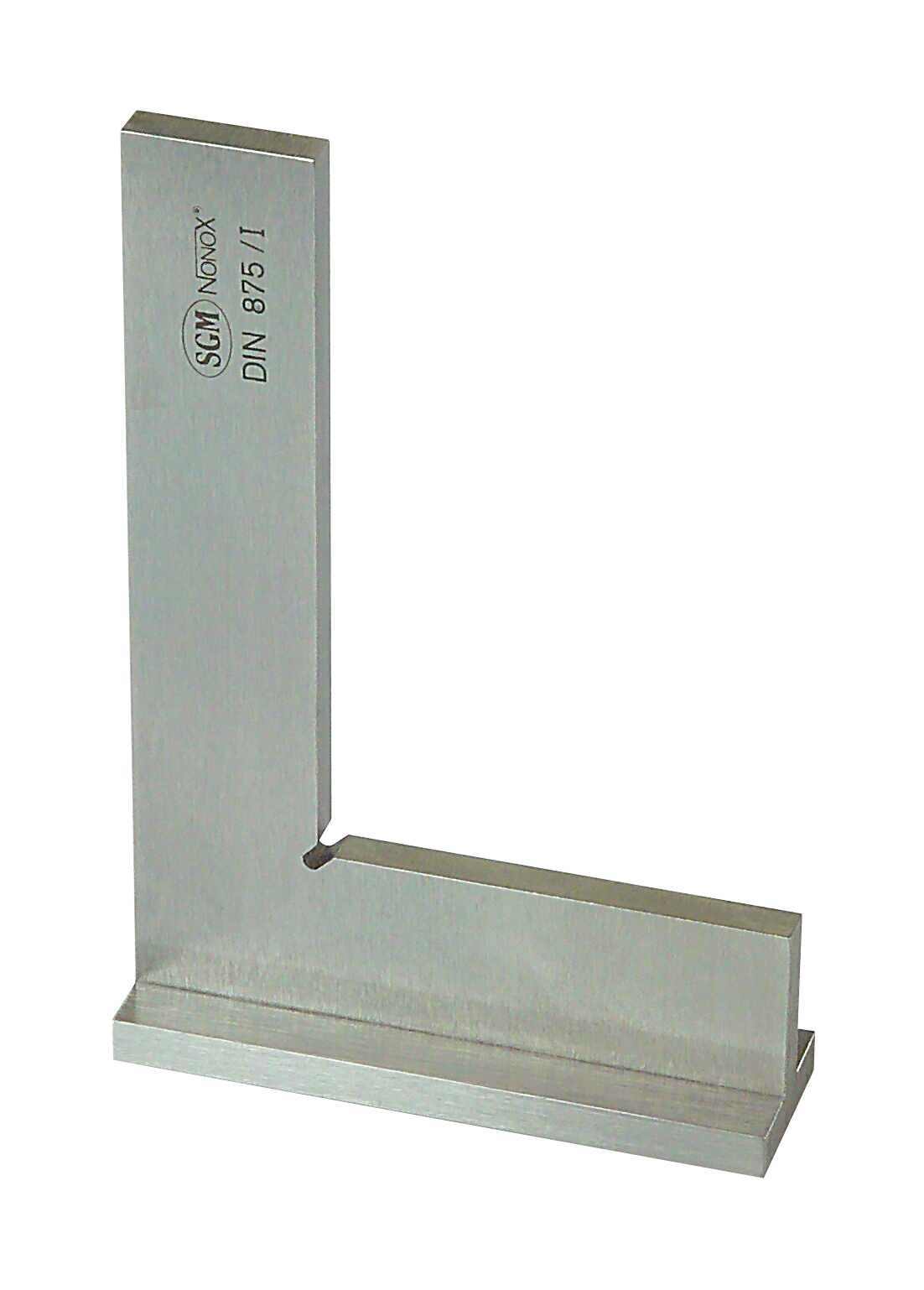 Härdad rostfri stålvinkel med bas, polerad mätyta, noggrannhet enl. DIN 875/0, med tillverkarens mätprotokoll, mått 50×40 mm, tvärsnitt 12×5 mm