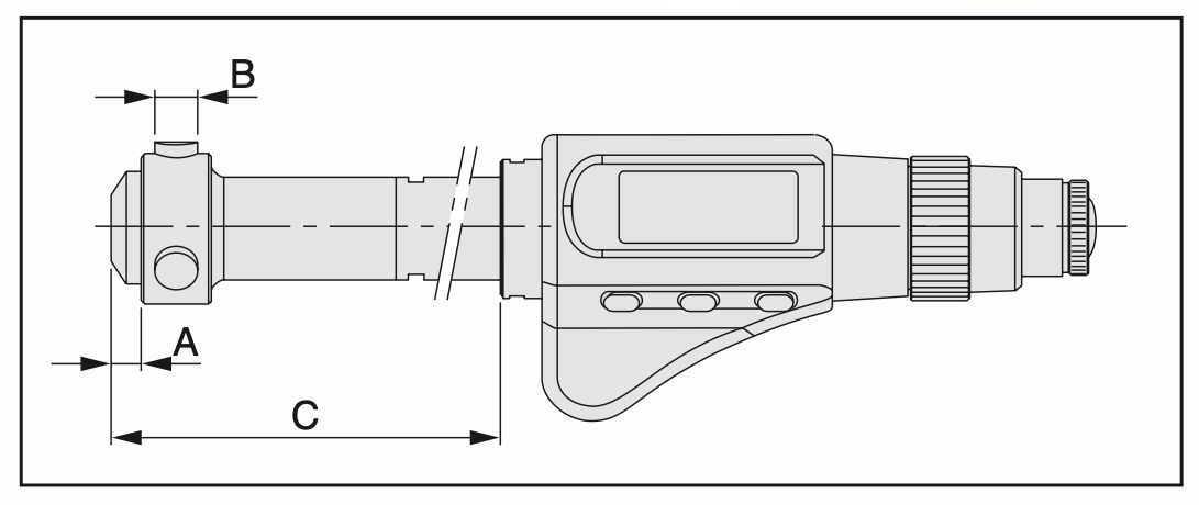 TESA Imicro digital capa µ invändig trepunktsmikrometer av Holtest-typ. Mätområde Ø35–40 mm. Kombinerar Imicros gängade mätkona med det patenterade capa µ-mätsystemet. Upplösning 0,001 mm. mm/tum, ABS/INC, Opto-RS232C dataoutput (bidirektionellt), automatisk avstängning, reset/preset. Mätytor med TiN-beläggning. IP54 (IP40 vid dataoutput). DIN 863 T4. Batteri CR2032.