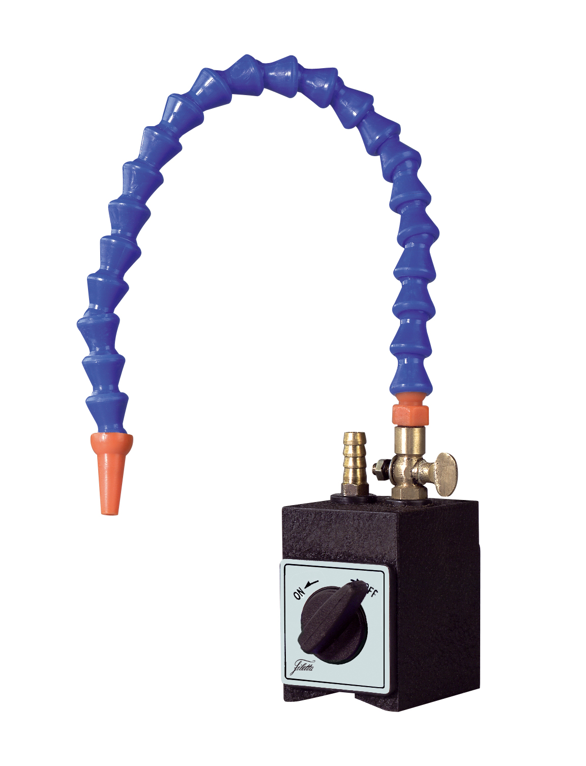 Flexibel kylslang med magnetbas, 1 slang, on/off switchbar magnetbas med V-spår, magnetkraft 588 N, mått 62x51x73 mm, speciell koppling för matarslang Ø8,5 mm