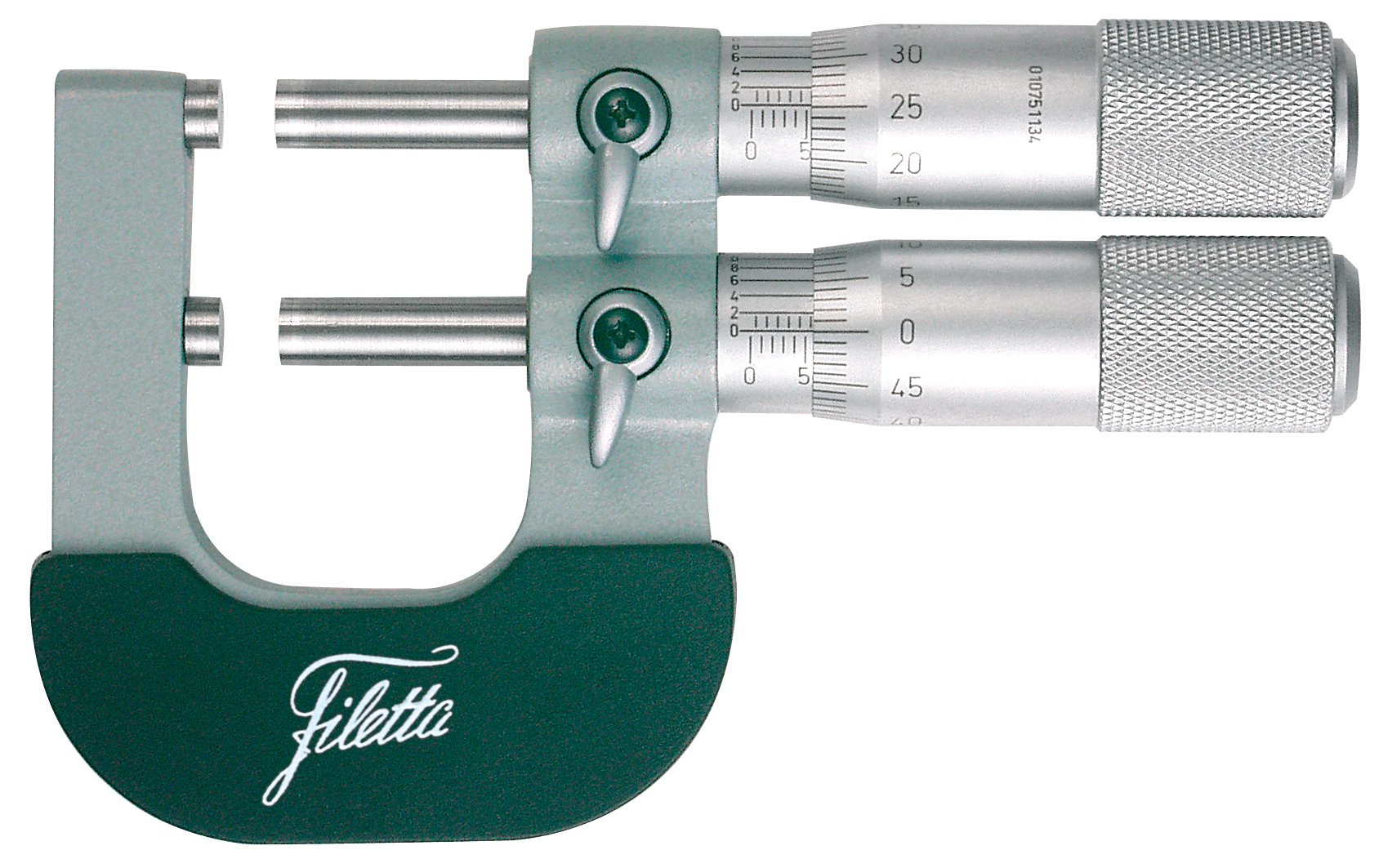 Toleransmikrometer med två spindlar, 25-50 mm, noggrannhet ±0,003 mm, nonius 0,002 mm, hårdmetallmätytor Ø6,5 mm